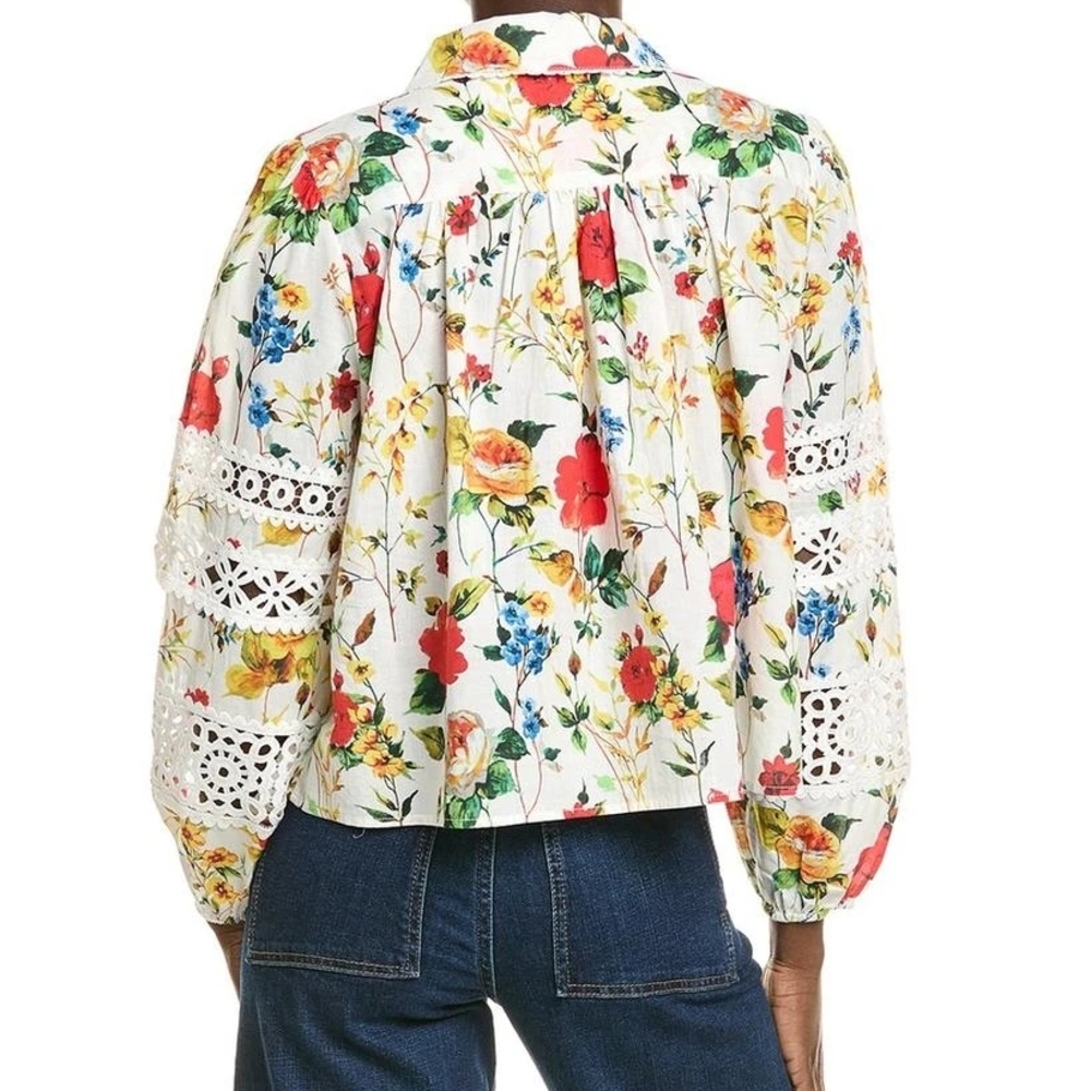 Florals For SPRING White Floral Button-Front Blouse with Red & Yellow Blooms - Picture 2 of 12